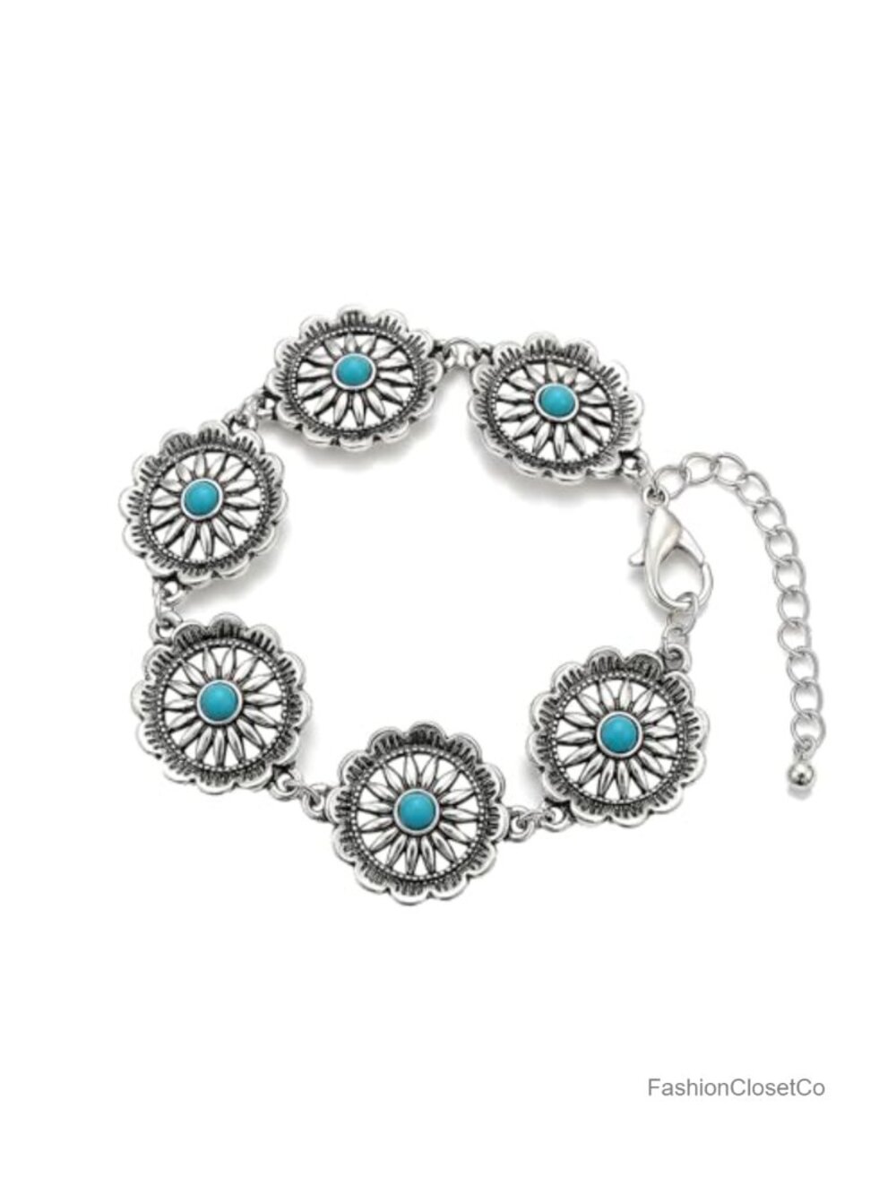 Zinc Alloy Turquoise Western Concho Link Bracelet Adjustable Lobster Clasp